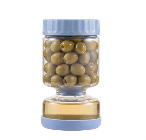 Amig - Tarro de Vidrio para Encurtidos - 900 ml - Tapa con Cierre Hermético - Para Aceitunas y Conservas - Separaador Interno con Drenaje - Diseño cómodo y funcional - Mod. 1