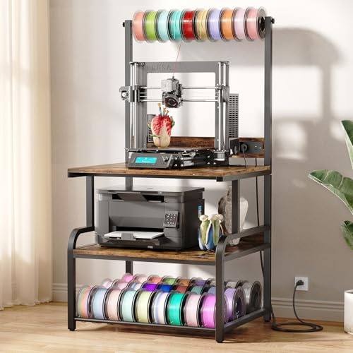 Homieasy Soporte para Impresora 3D con Ruedas y Carga, Marrón Rústico