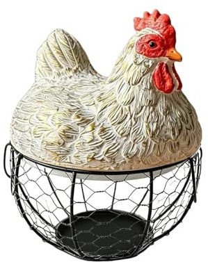 Cesta De Alambre Para Huevos | Organizador Decorativo De Alambre Metálico Con Tapa Con Diseño De Gallina | Cesta Recolectora Portátil | Para Hogar De Campo, Cocina, Mesa De Campo, Jardín, Mercado