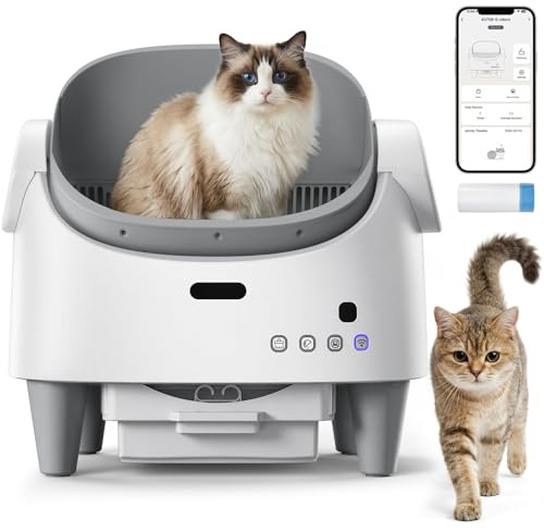Self-Cleaning Cat Litter Tray, Automatic Cat Litter Box with Open-Top Design, APP Control, Safety Sensors, Litter Box Automatic Low Odor, 3-Level Height Adjustment, Quiet & Easy Maintenance