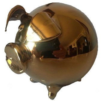 Oberstdorfer Glashütte Sparschwein goldfarbenes Glassparschwein mundgeblasenes Kristallglas Durchmesser ca. 8 cm