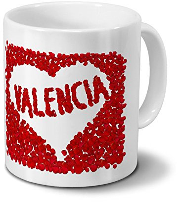 Tasse mit Namen Valencia - Motiv Rosenherz - Namenstasse, Kaffeebecher, Mug, Becher, Kaffeetasse - Farbe Weiß