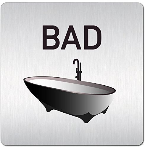 Türschilder24 XXL Schild - Türschild (B) • 125 x 125 mm • Bad - Badezimmer • 1,5 mm Aluminium Vollmaterial • 100% Made in Germany (BAD SW)