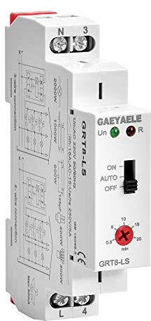 GAEYAELE Interruptor de Escalera Temporizador de iluminación Interruptor Temporizador relé 220VAC 16A Utilizado para el Control de iluminación del Pasillo (GRT8-LS,AC220V)