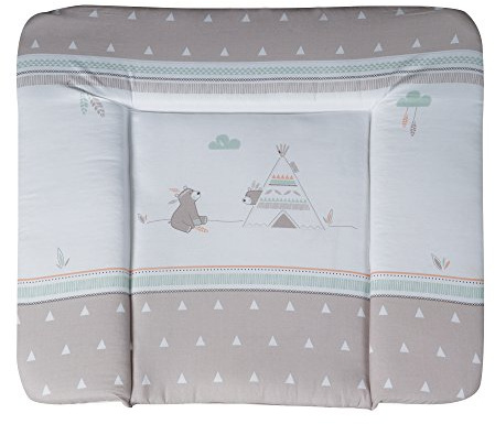 roba Wickelauflage Indibär 85 x 75 cm - Weiche Wickelunterlage mit Bären Motiv - Wickeltischauflage PU beschichtet - Grau / Braun
