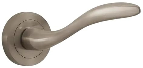 Designer Levers Jasper Lever on Rose Door Handle, Brushed Nickel, 1 Pair | For interior doors; fixings included; ergonomic design; design, contemporary door handle.