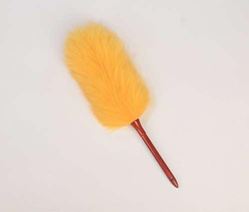 LambsWool Duster avec poignée en bois massif, flexible, bonnes poignées de collecteur de poussière et de poussière, antistatique, plumeaux pour la maison, bureau et voiture (Orange)
