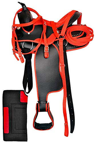 Y et Z Entreprises synthétique Western Selle de Cheval Corps Racing Tack + licole Tapis de Selle, Collier de Poitrine et Taille 38,1 cm à 45,7 cm Pouce Assise Disponible, Rose, 16.5 inch Seat