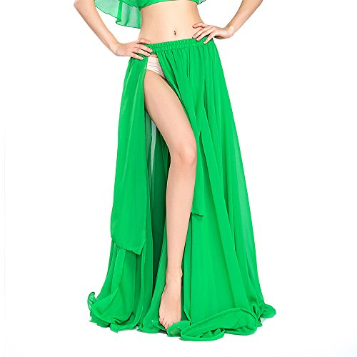 ROYAL SMEELA Chiffon Bauchtanz Rock Schlitz Lang Bauchtanz Rock Tribal Bauchtanz Röcke Bauchtanz Kostüm für Frauen - Grün - Einheitsgröße