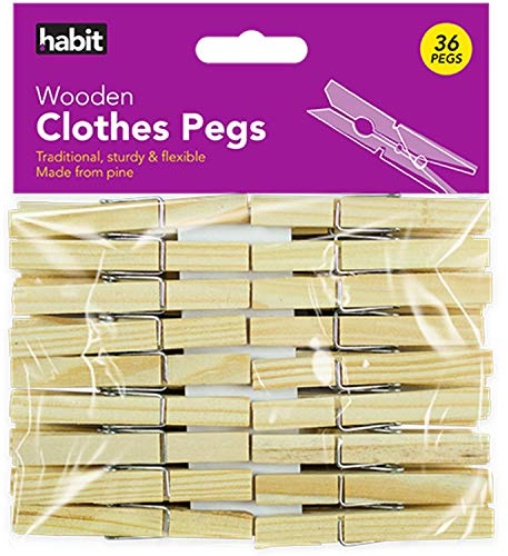 Habit 36 LARGE 7CM WOODEN PEGS CLOTHES HANGING WASHING LINE AIRER DRYER QUALITY SPRING