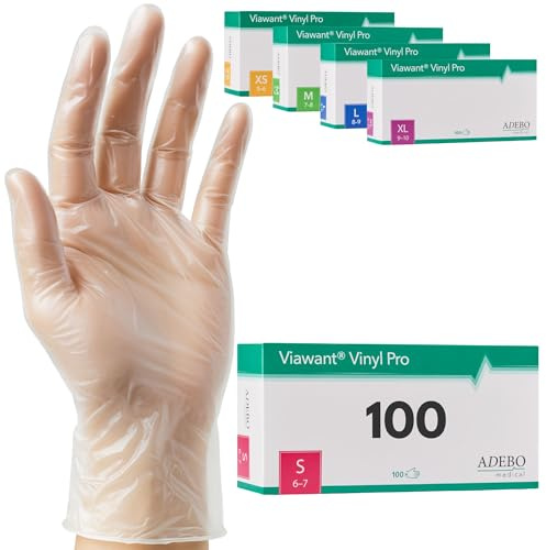 Vinylhandschuhe 100 Stück | S | Einweghandschuhe Vinyl Handschuhe Sehr tastsensibel – Stabil, Puderfrei & Latexfrei – Reißfeste Gummihandschuhe | Gr. XS, S, M, L, XL