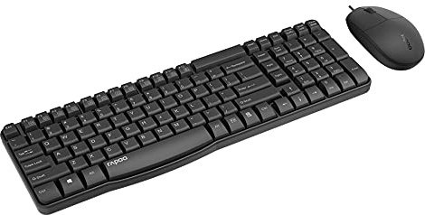 Rapoo NX1820 kabelgebundenes Tastatur-Maus Set Deskset 1600 DPI Sensor einfache Installation ergonomisch für Links- und Rechtshänder DE-Layout QWERTZ PC & Mac - schwarz