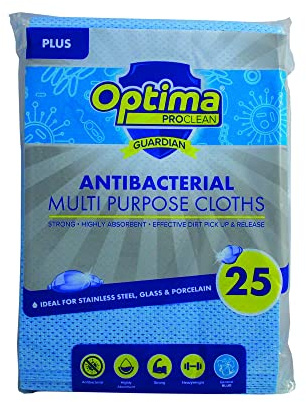 Optima Proclean Guardian Professional Antibacterial Super Absorbent Semi-Disposable Multi-Purpose Cleaning Cloths, 50x36cm, Pack of 25, Blue
