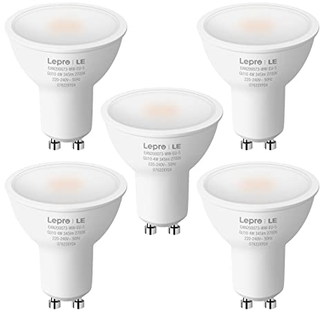 Lepro GU10 LED Warmweiss 4W Lampe, 345 Lumen, 2700K Warmweiß Leuchtmittel, Flimmerfrei LED Reflektor, 100° Abstrahlwinkel, Deckenleuchte, Wohnzimmer, Küche, Büro, Schlafzimmer, 5er-Pack