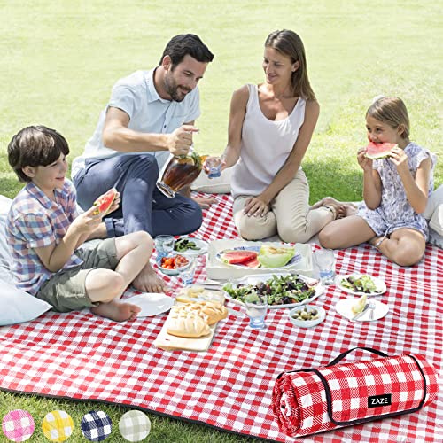 ZAZE Lahawaha Picknick- und Outdoor-Decke, 200 x 200 cm, Karierte Picknickdecke für Strand, Camping auf Gras, wasserdicht (rot und weiß)