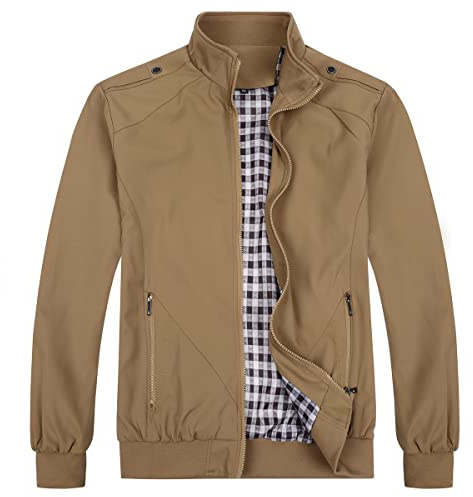 Allthemen Chaqueta de hombre con cuello alto chaqueta de entretiempo chaqueta deportiva de ocio de otoño chaqueta bomber Caqui XXL