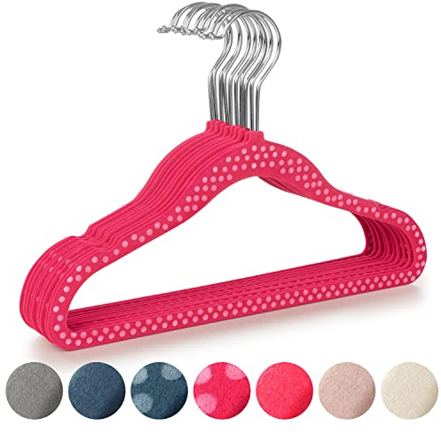 Laleni Kinder-Kleiderbügel 30 Stück aus Samt – platzsparende Baby-Kleiderbügel – 360° drehbare Kinder-Kleiderbügel – rutschfeste Kinderbügel – Kinderbügel – rosa mit Punkten