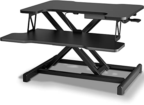 BONTEC Standing Desk Converter, 55cm Height Adjustable Standing Desk Riser with Keyboard Tray Deep Sit-Stand Desk for Laptop, Monitor Up to 15kg