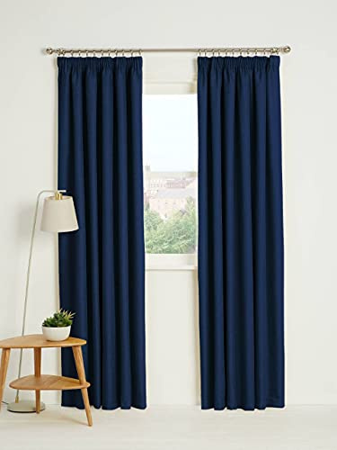 Kinfolk Textile Blackout Thermal Pencil Pleat Tape Top Insulated Pair of Blackout Curtains Including 2 Tiebacks (Navy Blue, 46 x 72)