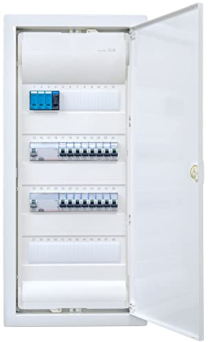 Hager VU48NC Répartiteur encastré 4 rangées avec protection contre les surtensions, connexion filaire avec bloc de serrage Legrand 2 x FI 4 broches + 16 x LS B16A