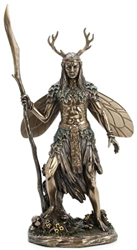 Veronese Design Geflügeltes Geweih Elfen Druid Kaltguss-Statue aus Kunstharz, Antik-Bronze, 25,4 cm