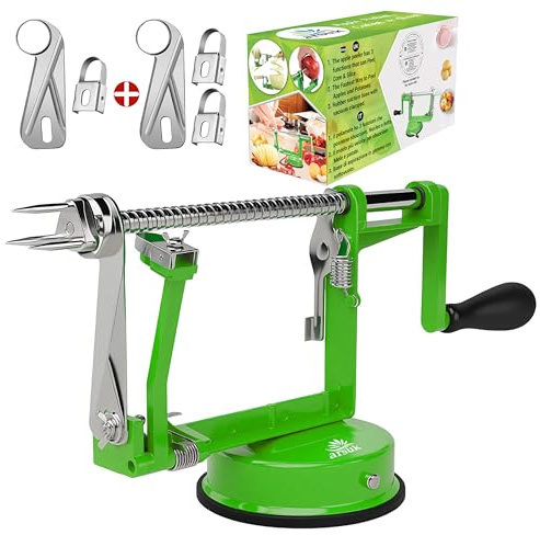 ARSUK Apple Peeler Corer Slicer with Suction Base – 3-in-1 Heavy Duty Cast Iron Hand Crank Machine for Potatoes & Pears – Stainless Steel Blades, Adjustable Arm, Quick Peeling & Spiral Slicing Tool