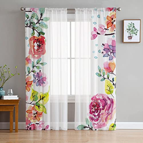 MTBDyyds Verdunkelungsvorhänge 3D Drucken 150X166Cm Bunt Mode Blumen Pflanzen Verdunklungsvorhänge Kinderzimmer 2 Stück Vorhang Blickdicht Ösenschal Kindergardinen Junge Verdunklungsgardine