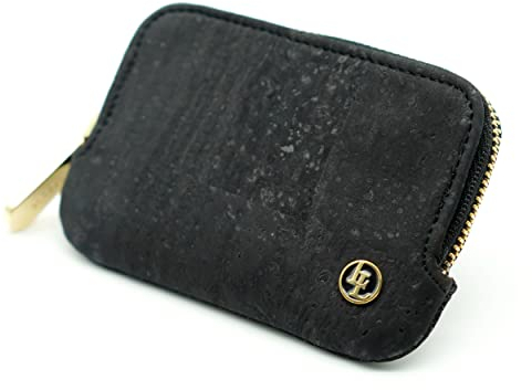Locklair Damen Mini Geldbörse aus veganem Korkleder, Frauen Portemonnaie klein mit RFID-Schutz, Vegan Wallet, Kork Geldbeutel nachhaltig (Schwarz)