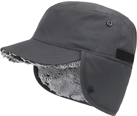 Panegy Fliegermütze Unisex Herren Wintermütze mit Ohrenklappen Winddicht Trapper Hut Warme Gefütterte Mütze A-Grau