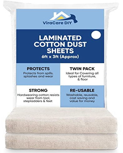 8 x Laminated Cotton Dust Sheets 6'x3' (1.8mx0.9m), for Painting & Decorating | Paint Sheets, Drop Cloth, Reusable, 4 Packs of 2