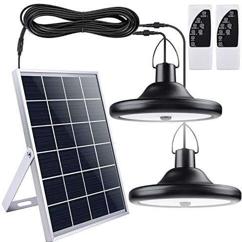 TechKen Solarlampen für Außen & Innen Mit Fernbedienung - Hängelampen Mit 5M Kabel, 56 LED, 1000LM - 4 Modi, 6 Helligkeitsstufen Dimmbar - Pendelleuchte (2 Stück)
