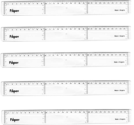5-teiliges Messlineal-Set, mit vertikaler Skala, transparentem Kunststofflineal 30 cm