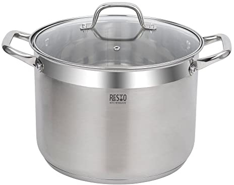 RESTO Edelstahltopf 26cm - Suppentopf, Universaltopf 9 L - Schmortopf mit Deckel - Topf für alle Herdarten auch Induktion - beschichteter Topf mit hitzebeständigem Glasdeckel, Messskala