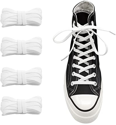 UamGlsob 2 Par Elastiska Skosnören för Converse High Top Sneakers, Ø 8 mm Platta, Vit, 63/160cm
