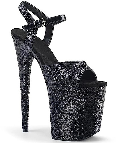 PROMI High Heels Sexy 20CM Feiner Absatz Schnalle Sandalen Modell Pole Dance Schuhe-Black||36