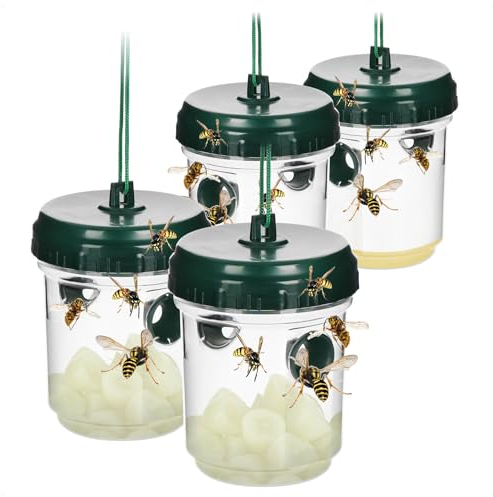 com-four® 4X Trappola per vespe Viva – Trappola Naturale per Esterni – Allontana Le vespe – Soluzione Anti-vespe da Appendere e posizionare – Protezione a 360° (04 Pezzi - Verde 13 cm)