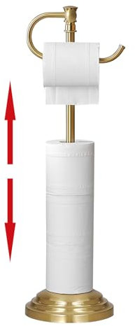 RUMOSE Porta carta igienica da pavimento, in oro spazzolato, regolabile (da 31,5 cm a 57,9 cm), porta rotolo di carta igienica autoportante con contenitore, in acciaio inox