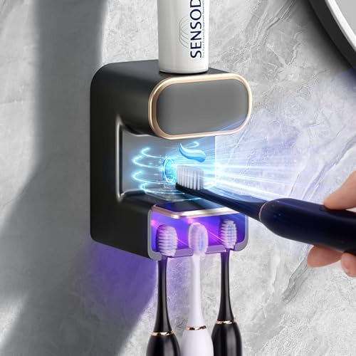 Wekity Automatischer Zahnpasta Spender Wandmontiert Elektrischer Zahnpasta Spender für Kinder und Erwachsene Wasserdicht und Staubdicht für Badezimmer (Schwarz)