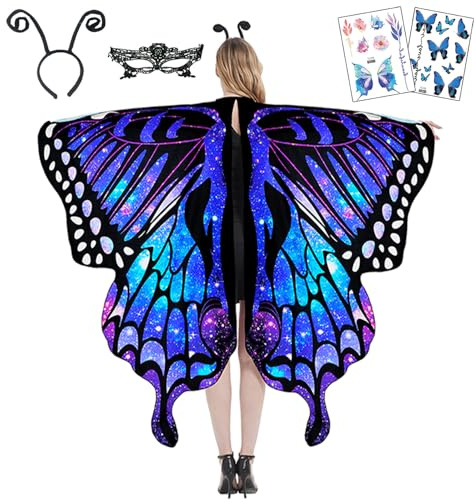 ENYACOS Einzigartiges Damen Schmetterling Kostüm Set – Schmetterlingsflügel, Maske, Haarreif und mehr für Halloween, Fasching und Cosplay,Faschingskostüme Damen,Karneval Kostüm damen (A)