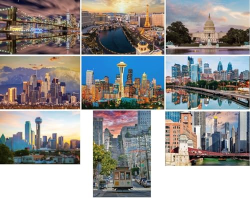 Set di cartoline Città degli Stati Uniti/America: 9 carte singole - Motivi: New York San Francisco Chicago Las Vegas Washington LA - Foto/immagini/souvenir