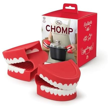 Genuine Fred Chomp Pot Holders, Oven Mitts, Set of 2, Chattering Teeth Inspired, Heat Resistant Silicone Oven Grips, Fun, Quirky Kitchen Gadget and Accessory