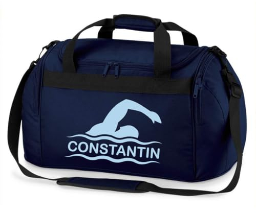 minimutz Sporttasche Schwimmen für Kinder - Personalisierbar mit Name - Schwimmtasche Duffle Bag für Mädchen und Jungen (dunkelblau)