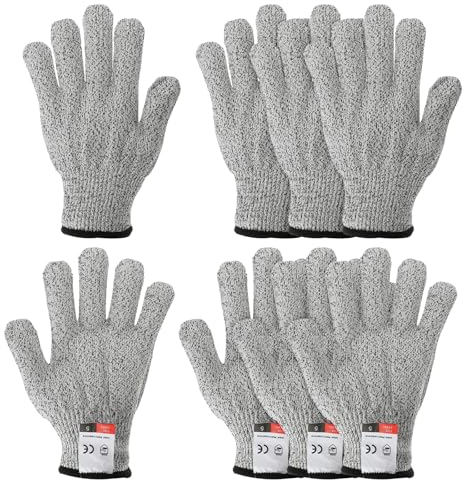 PATIKIL Cut Resistant Gloves, 4 Pair Level 5 Protection Anti Cutting Gloves for Kitchen Wood Carving Working, Medium, Gray