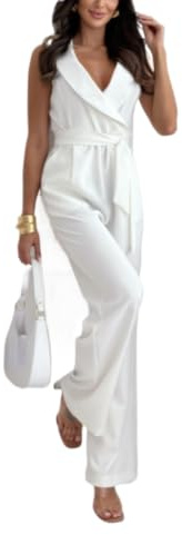Hecatombic Tuta Elegante da Donna con Spalline a Vita Alta Tuta da Lavoro a Vita Alta con Gamba Larga e Pantaloni alla Caviglia Tuta da Vacanza Casual da Lavoro Streetwear