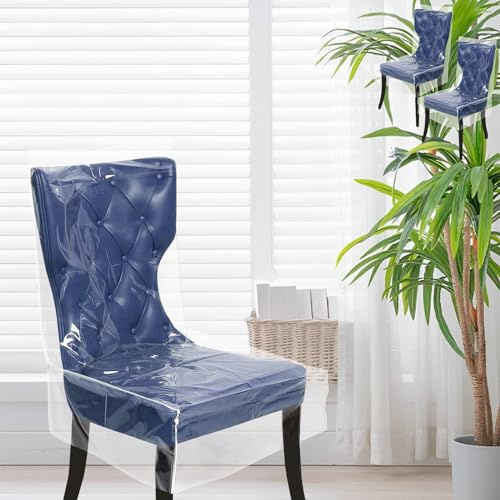 Foppla 2Pcs Plastic Dining Chair Covers,Clear Furniture Seat Protector,Waterproof Dustproof Clear Slipcover,PVC Cover for Home Kitchen Bedroom Party Restaurant(Transparent short style)