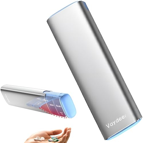 Vaydeer Tablettenbox 7 Tage 1x täglich, Silber | 7 Fächer, mit Trockenmittelfach, feuchtigkeitsgeschützte Aufbewahrung, für Tabletten, Vitamine und Nahrungsergänzungsmittel