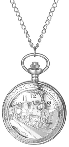 Silverora Montre de poche vintage - Chaîne : montre rétro à quartz analogique pour homme et femme avec chaîne - Décoration de train - Montre avec chaîne et cadran arabe, cadeau pour homme et femme,