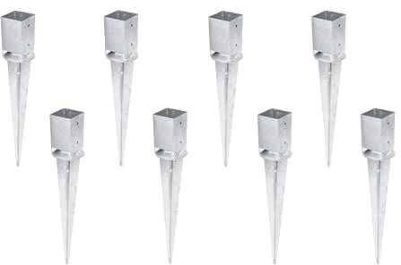 Alberts 208110 Lot de 8 douilles de sol à enfoncer | Pour poteaux en bois carré avec pot réglable | Galvanisé à chaud | 91 x 91 mm | Longueur totale 750 mm