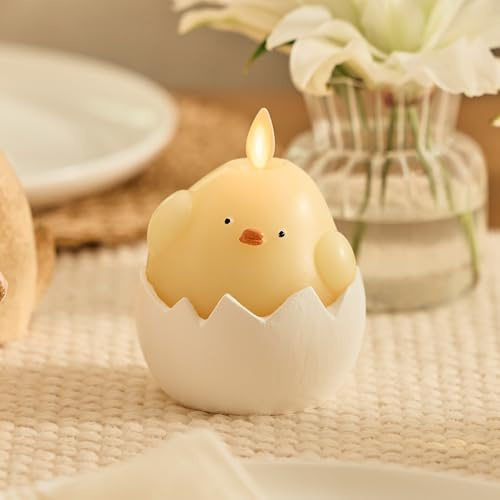 Luminara Hatching Easter Chick Candle - 3.3 x 4.3 - Flameless Real-Flame Holiday-Inspired Decor - AA Batteries - Flickering LED Flame