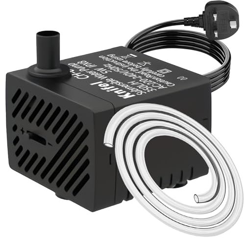 Knifel Small Submersible Pump 350L/H 5W Ultra Quiet Design for Fountains, Hydroponics, Mini Fish Tank, Aquariums & More